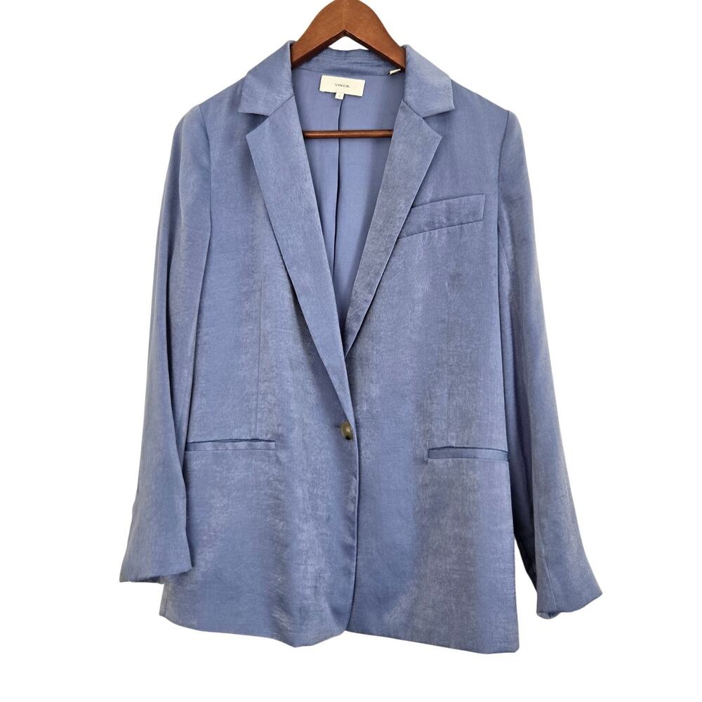 90s Revival Minimalist Vince Blue Ice Relaxed Boyfriend Single Button Blazer 6